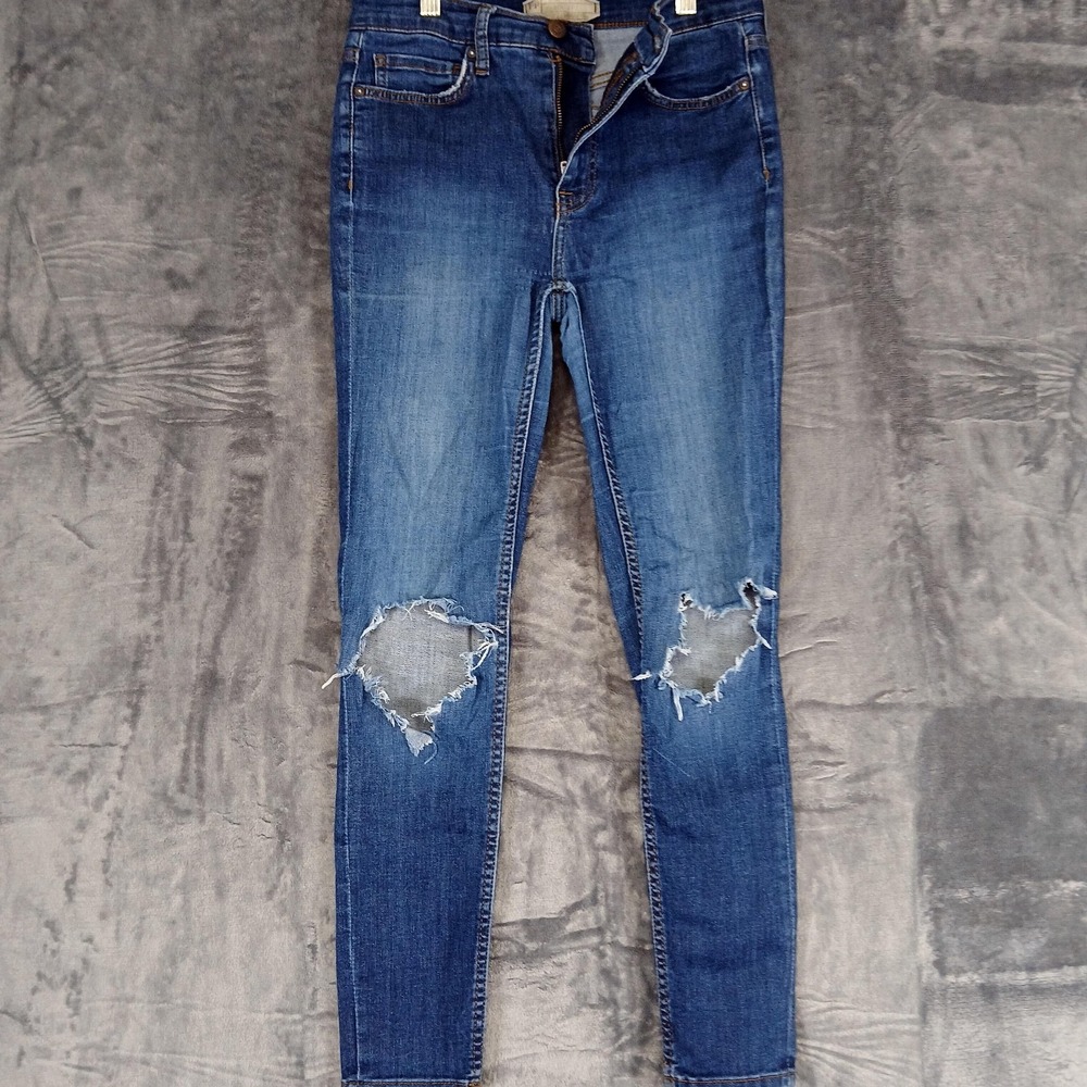 Free People Jeans Womens 27 Blue Distressed Ripped Skinny High Rise Denim Pants
